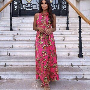 Zara Satin Effect Flowy Leg Jumpsuit Pink Floral Blogger Fav Size Small